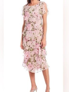 SLNY Floral Tiered Dress